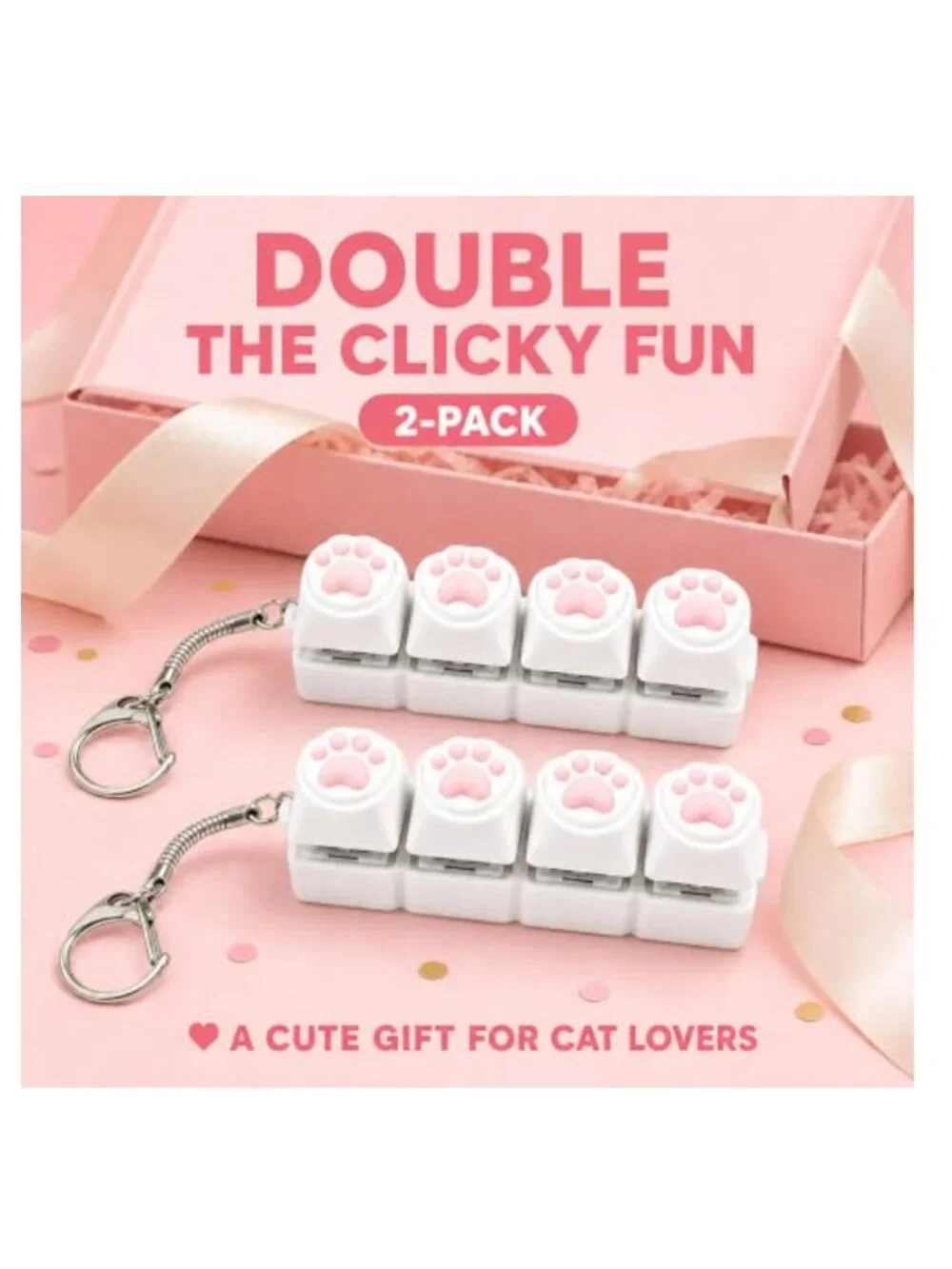 Cat Paw Keychain Fidget Toy - Stress Relief Clicker Keyring, Squeeze Anxiety